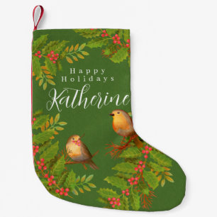 Robin Birds Holly Berry Green Kleine Kerstsok
