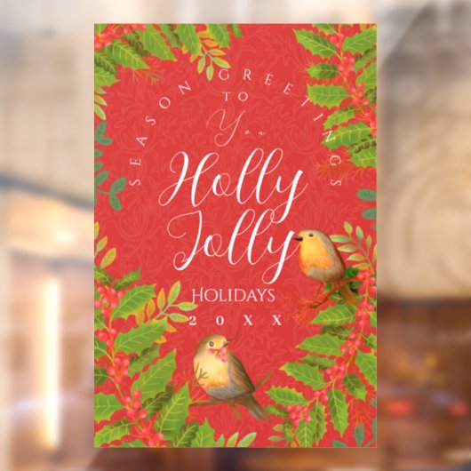 Robin Birds Holly Berry Red Raamsticker (Vel 2)