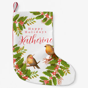 Robin Birds Holly Berry White Kleine Kerstsok
