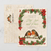 Robin Birds Kerstkrans Feestdagenkaart (Voorkant / Achterkant)