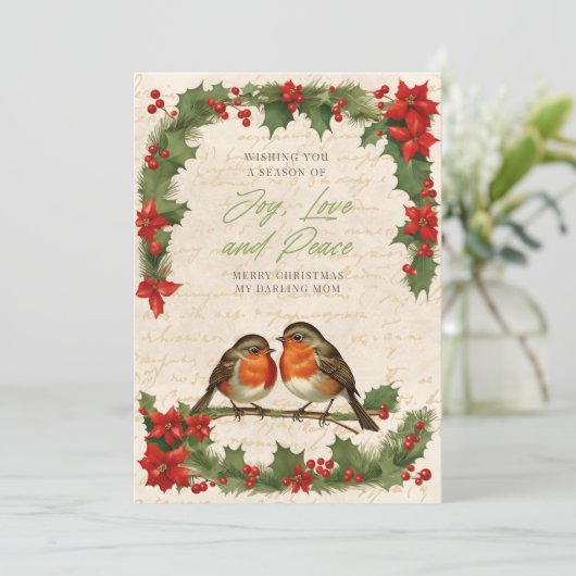  Robin Birds Kerstkrans Vakantie Kaart (Staand voorkant)