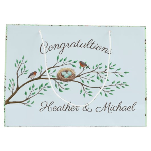 Robin Birds Nest Eggs Spring Baby shower Groot Cadeauzakje (Achterkant)