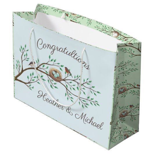 Robin Birds Nest Eggs Spring Baby shower Groot Cadeauzakje (Achterkant Gekanteld)