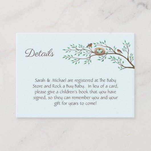 Robin Birds Nest Eggs Spring Baby shower Informatiekaartje (Voorkant)