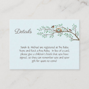 Robin Birds Nest Eggs Spring Baby shower Informatiekaartje