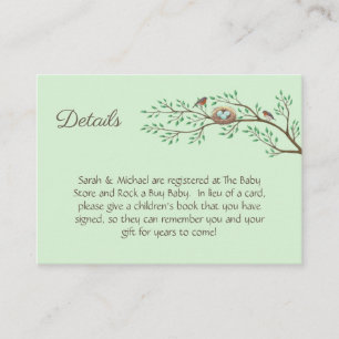Robin Birds Nest Eggs Spring Baby shower Informatiekaartje