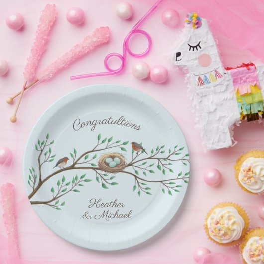 Robin Birds Nest Eggs Spring Baby shower Papieren Bordje (Feest)