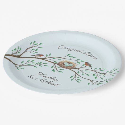 Robin Birds Nest Eggs Spring Baby shower Papieren Bordje (Gekanteld)