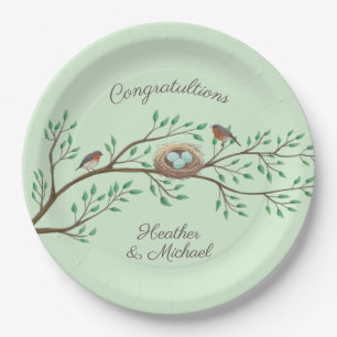Robin Birds Nest Eggs Spring Baby shower Papieren Bordje