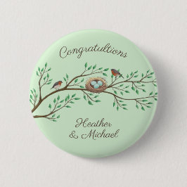 Robin Birds Nest Eggs Spring Baby shower Ronde Button 5,7 Cm
