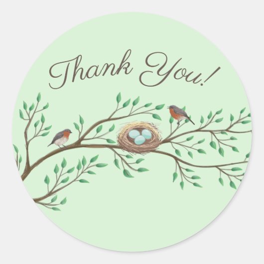 Robin Birds Nest Eggs Spring Baby shower Ronde Sticker (Voorkant)