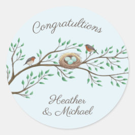 Robin Birds Nest Eggs Spring Baby shower Ronde Sticker