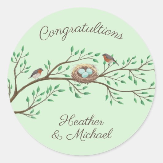 Robin Birds Nest Eggs Spring Baby shower Ronde Sticker (Voorkant)