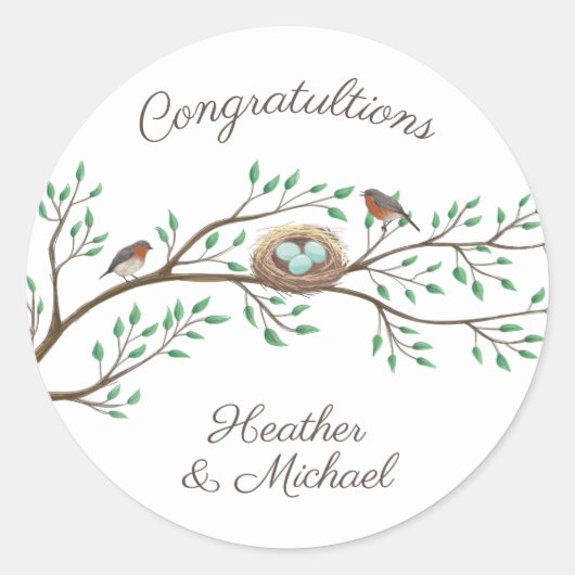 Robin Birds Nest Eggs Spring Baby shower Ronde Sticker (Voorkant)