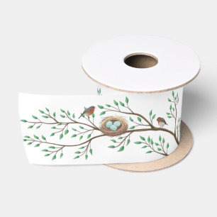 Robin Birds Nest Eggs Spring Baby shower Satijnen Lint