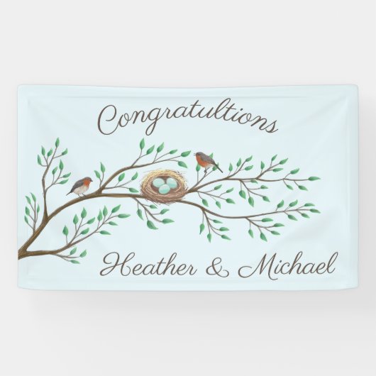 Robin Birds Nest Eggs Spring Baby shower Spandoek (Horizontaal)