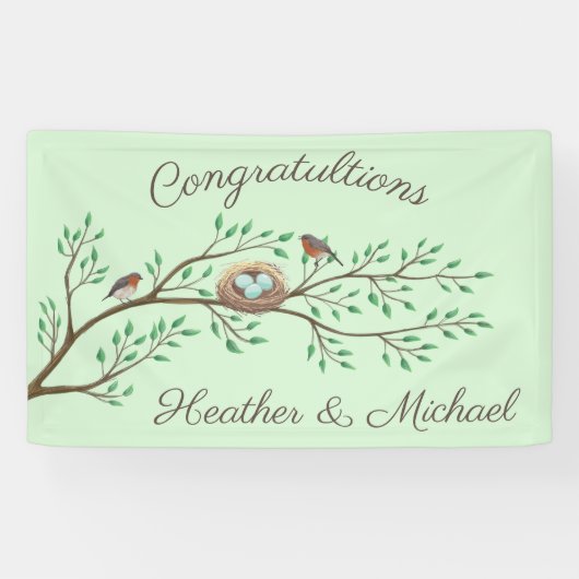 Robin Birds Nest Eggs Spring Baby shower Spandoek (Horizontaal)