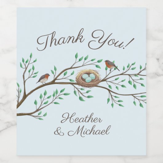 Robin Birds Nest Eggs Spring Baby shower Wijn Etiket (Enkel label)