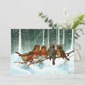 Robin Birds on Branch Snow Forest Winter Christmas Feestdagenkaart (Staand voorkant)