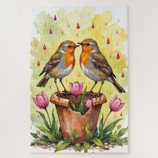 Robin Birds Spring Love Watercolor Art Legpuzzel (Verticaal)