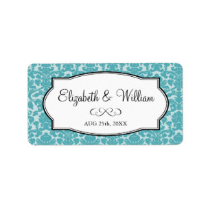 Robin Blue elegant damask border bruiloft gunt lab Etiket