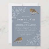 Robin Botanical Dusty Blue Baby shower Kaart (Voorkant)