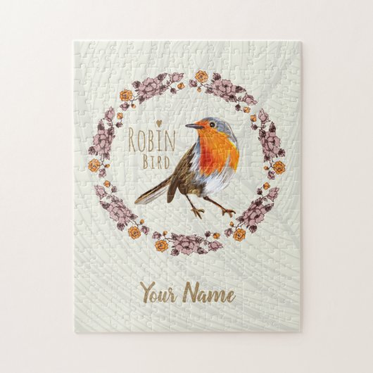 Robin Botanical  Flowers voor vogelliefhebber Legpuzzel (Verticaal)