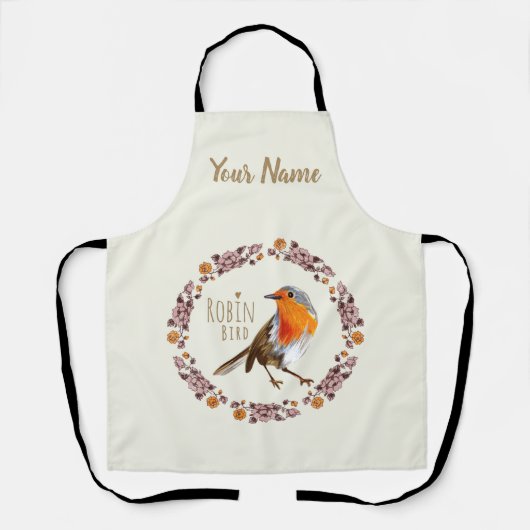 Robin Botanical  Flowers voor vogelliefhebber Schort (Voorkant)