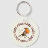 Robin Botanical Flowers voor vogelliefhebber Sleutelhanger (Voorkant)