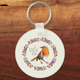 Robin Botanical  Flowers voor vogelliefhebber Sleutelhanger