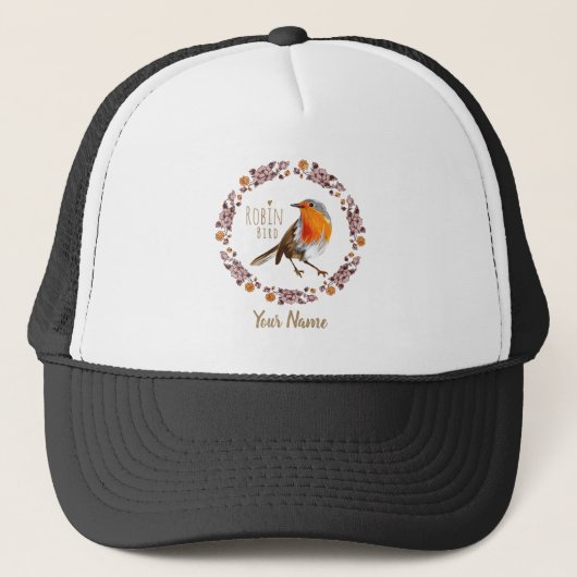 Robin Botanical Flowers voor vogelliefhebber Trucker Pet (Voorkant)