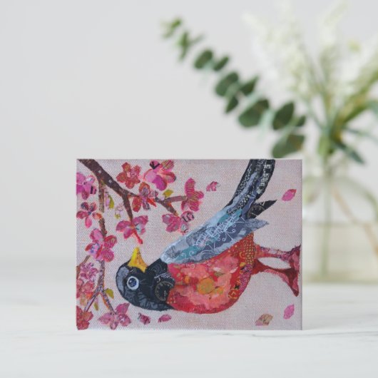 Robin - collageart. briefkaart (Staand voorkant)