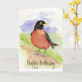 Robin - de Groet van de Verjaardag van de Vogel Kaart (Gele Bloem)
