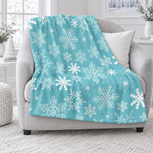 Robin Egg Blau Witte Sneeuwvlok Patroon Fleece Deken