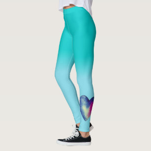 Robin Egg Blauw en Hemelblauw met Waterverf Hart Leggings