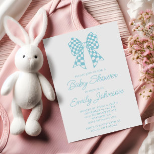 Robin Egg Blauw en Wit Geruit Boog Baby Shower Kaart