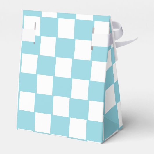 Robin Egg Blauw met Witte Vierkante Patroon Tent Bedankdoosjes (Achterkant)
