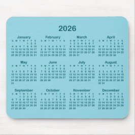 Robin Egg Blue and Dark Teal 2026 Calendar Muismat