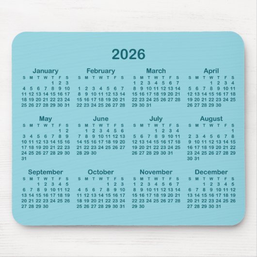 Robin Egg Blue and Dark Teal 2026 Calendar Muismat (Voorkant)