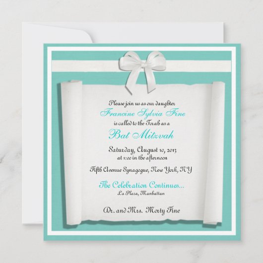 Robin Egg Blue Bat Mitzvah-uitnodigingen Kaart (Voorkant)