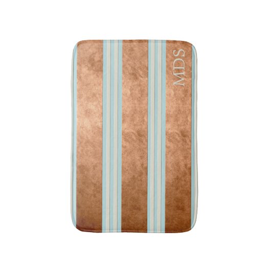 Robin Egg Blue Bold Monogram Striped Bath Mat (Voorkant Verticaal)