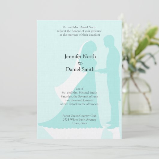 Robin Egg Blue Bride en Groom Wedding Invites Kaart (Staand voorkant)