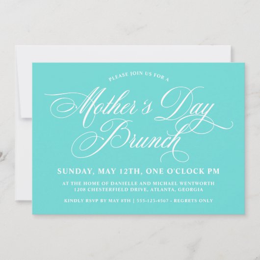 Robin Egg Blue Calligraphy Moederdag Brunch Kaart (Voorkant)