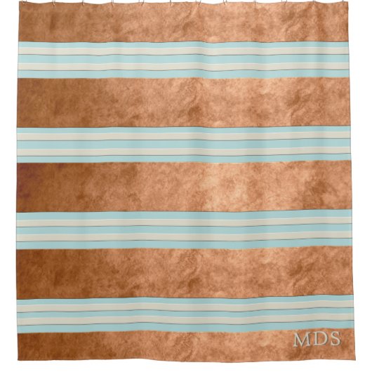 Robin Egg Blue Copper Stripes Shower Curtain Douchegordijn (Voorkant)