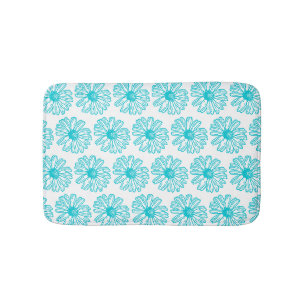 Robin Egg Blue Daisy Print, Hippie Flowers Pattern Badmat