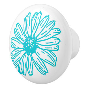 Robin Egg Blue Daisy Print, Hippie Flowers Pattern Keramische Knop