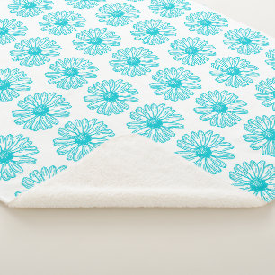 Robin Egg Blue Daisy Print, Hippie Flowers Pattern Sherpa Deken
