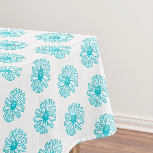 Robin Egg Blue Daisy Print, Hippie Flowers Pattern Tafelkleed (Voorbeeld)