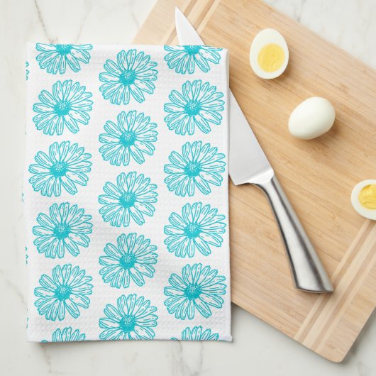 Robin Egg Blue Daisy Print, Hippie Flowers Pattern Theedoek (Quarter Fold)