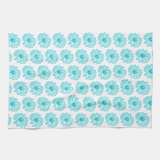 Robin Egg Blue Daisy Print, Hippie Flowers Pattern Theedoek (Horizontaal)